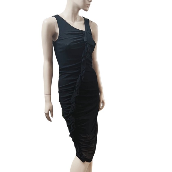 Jean Paul Gaultier Soleil Vintage Black Ruffle Midi Length Sheath Dress Size M - Picture 13 of 14